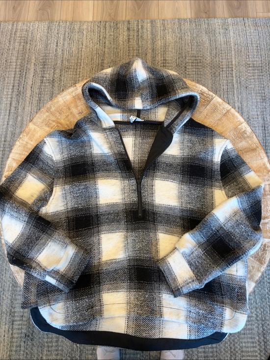 Joie Jackets & Blazers - Women’s Black & White Plaid Half-Zip Hooded Sweater
